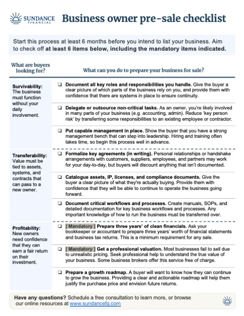 Business sale preparation checklist preview
