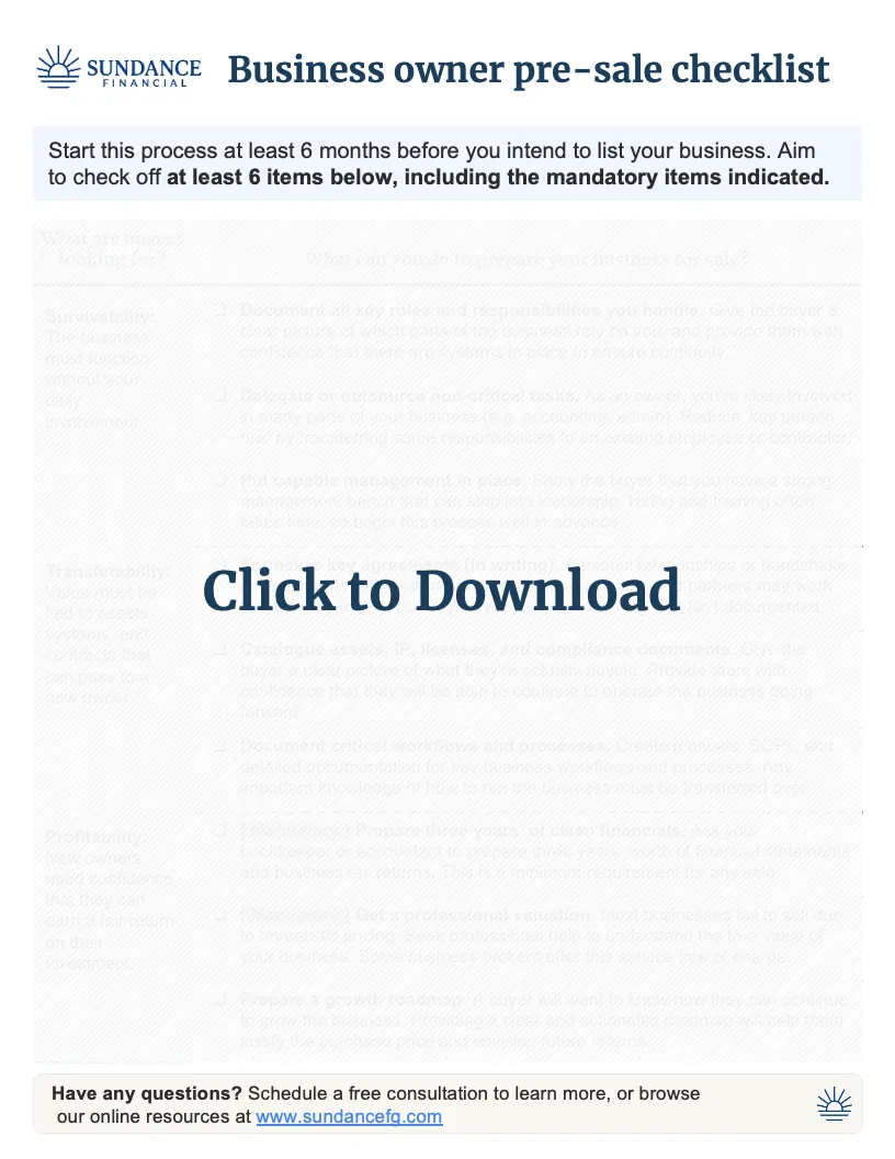 Business owner pre-sale checklist preview
