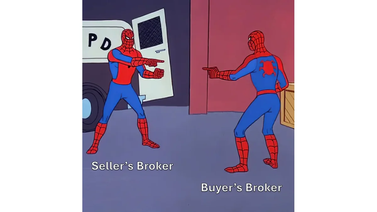 Spider-Man pointing meme with the two figures labelled 'Seller's Broker' and 'Buyer's Broker'