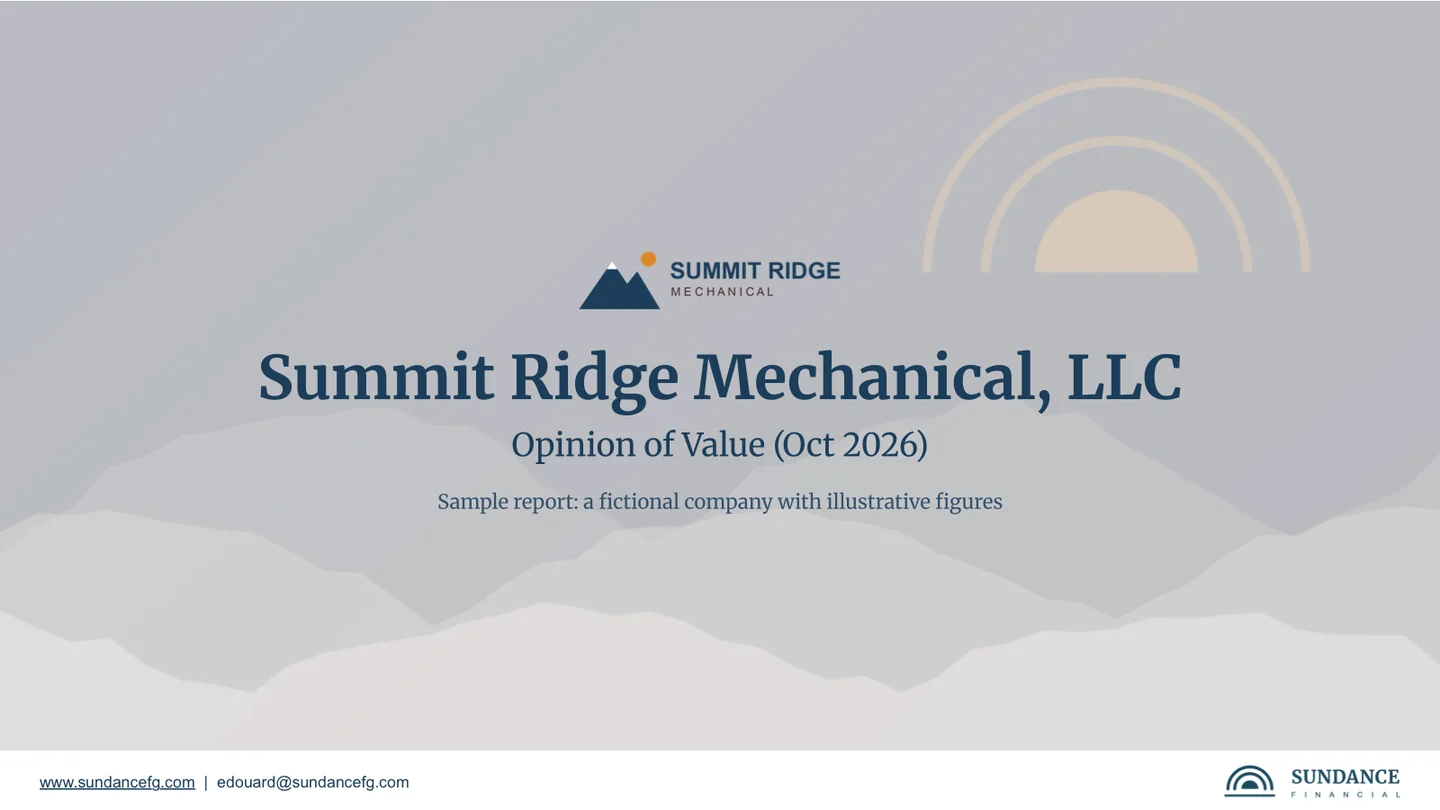 Cover of the sample valuation report